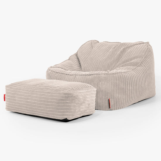 Pufa fotel Sloucher - Klasyczny sztruks Kość słoniowa 02