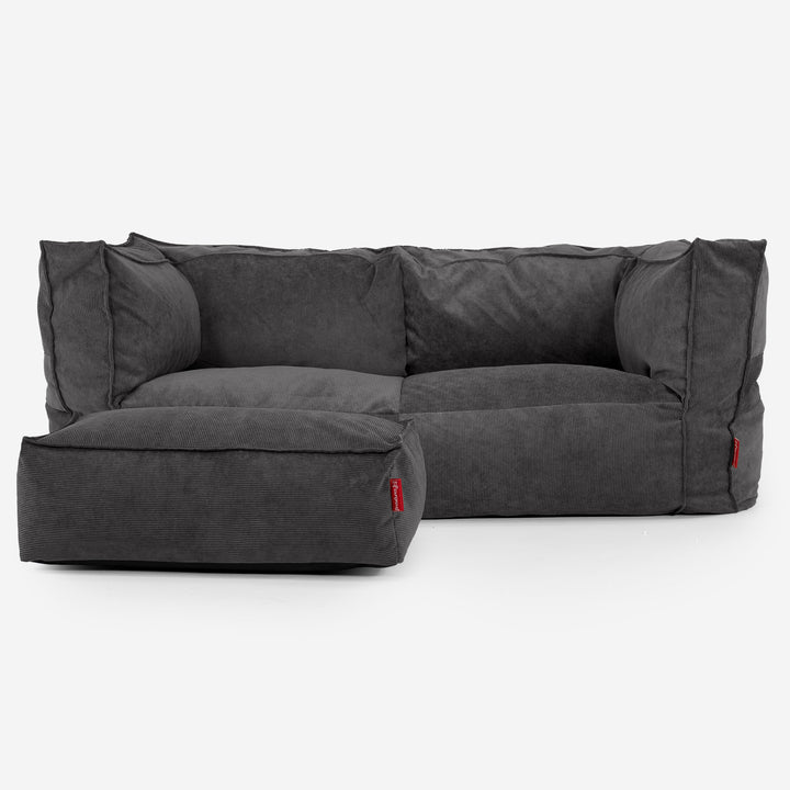 Sofa 2-osobowa pufa Albert - Sztruks wąski prążek Antracytowa szarość 02