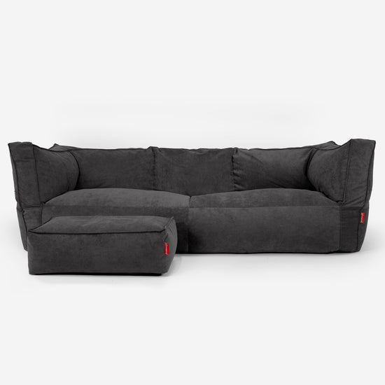 Sofa 3-osobowa pufa Albert - Sztruks wąski prążek Antracytowa szarość 02