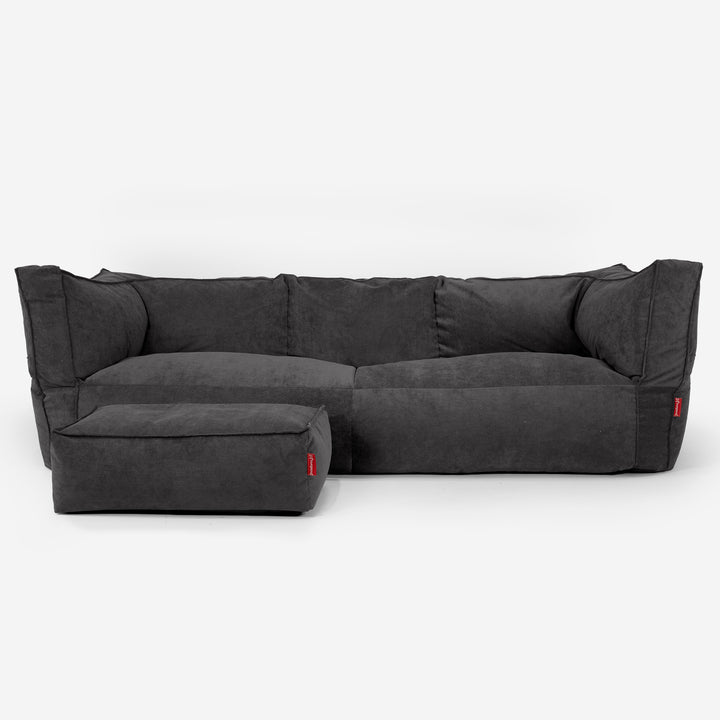 Sofa 3-osobowa pufa Albert - Sztruks wąski prążek Antracytowa szarość 02