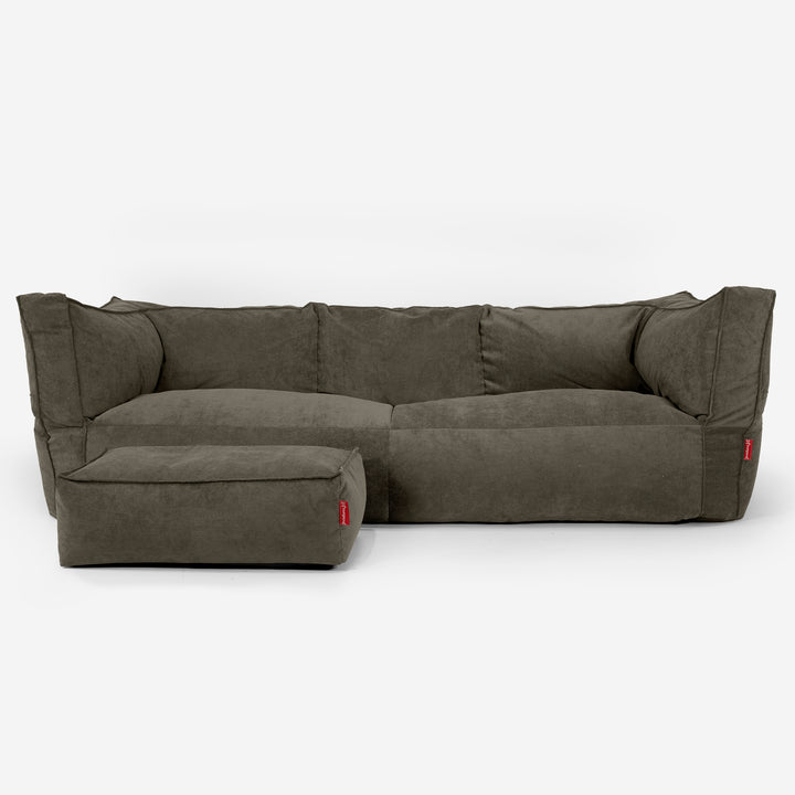 Sofa 3-osobowa pufa Albert - Sztruks wąski prążek Oliwka 02