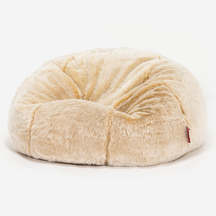 Klasyczna sofa pufa - Sztuczne futerko owcze Biel 01