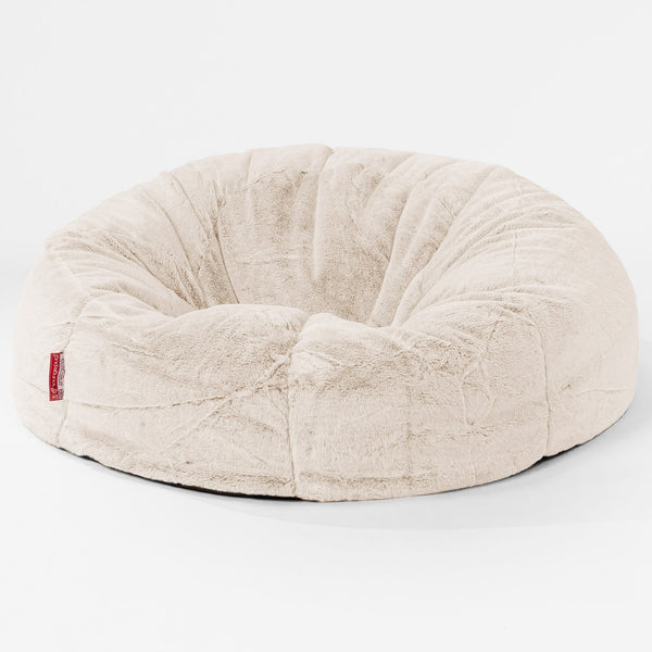 Klasyczna sofa pufa - Sztuczne futerko z królika Biel 01