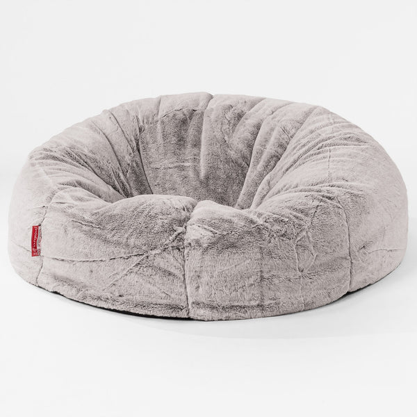 Klasyczna sofa pufa - Sztuczne futerko z królika Jasna szarość 01