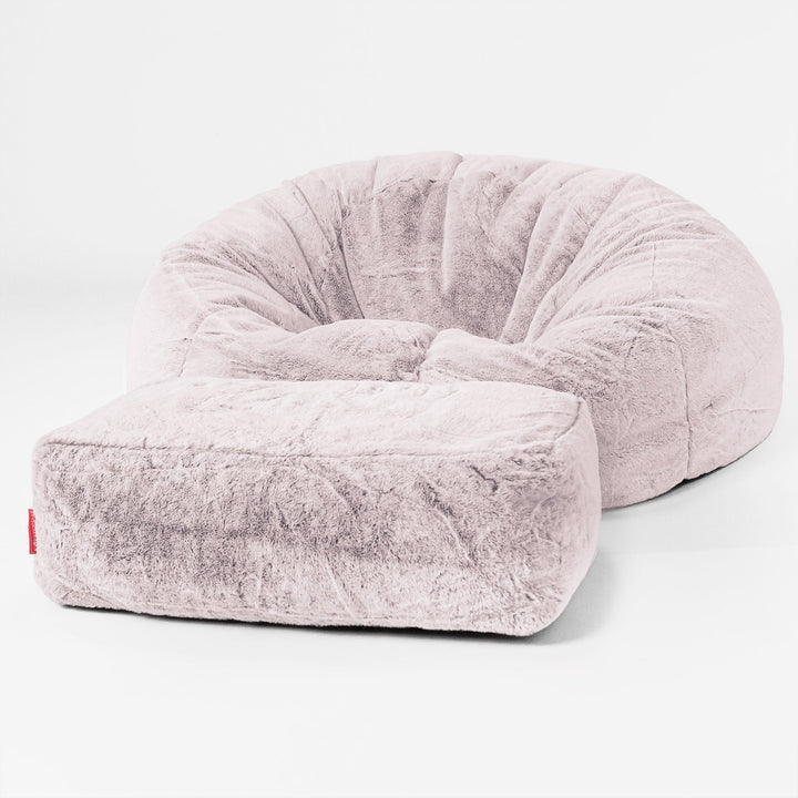 Klasyczna sofa pufa - Sztuczne futerko z królika Łosoś 02