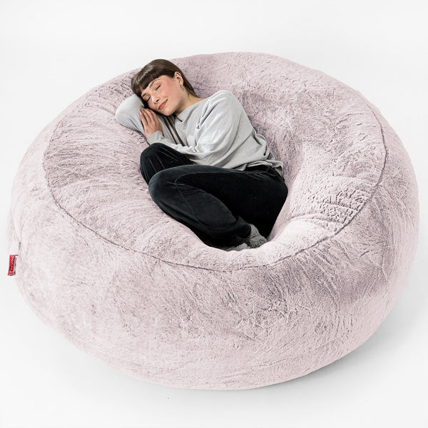 Sofa pufa XXL Mega Mammoth - Sztuczne futerko z królika Łosoś 01