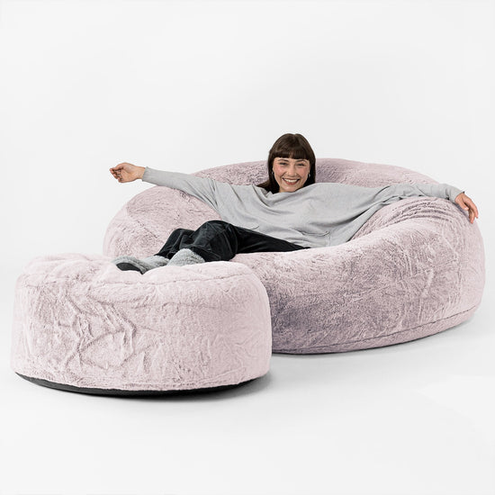 Sofa pufa XXL Mega Mammoth - Sztuczne futerko z królika Łosoś 02