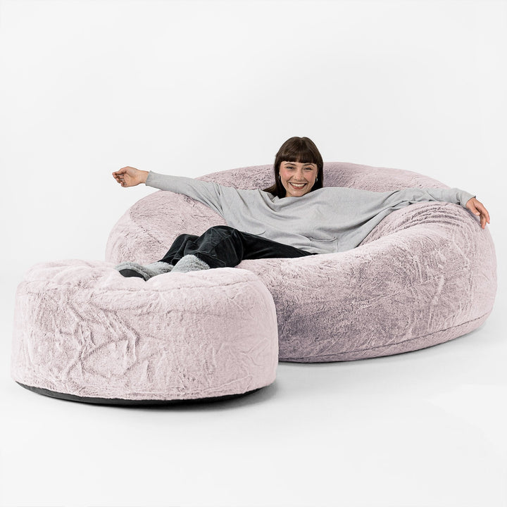 Sofa pufa XXL Mega Mammoth - Sztuczne futerko z królika Łosoś 02