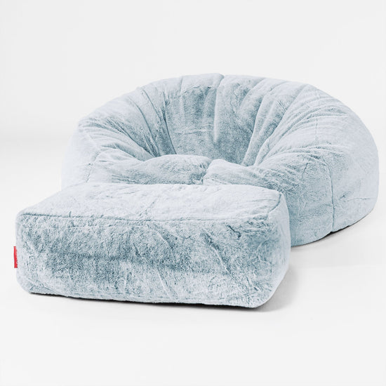 Klasyczna sofa pufa - Sztuczne futerko z królika Popielaty 02