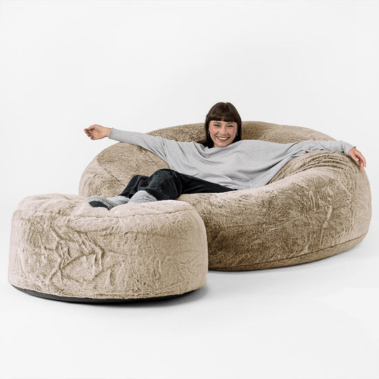 Sofa pufa XXL Mega Mammoth - Sztuczne futerko z królika Złoty brąz 02