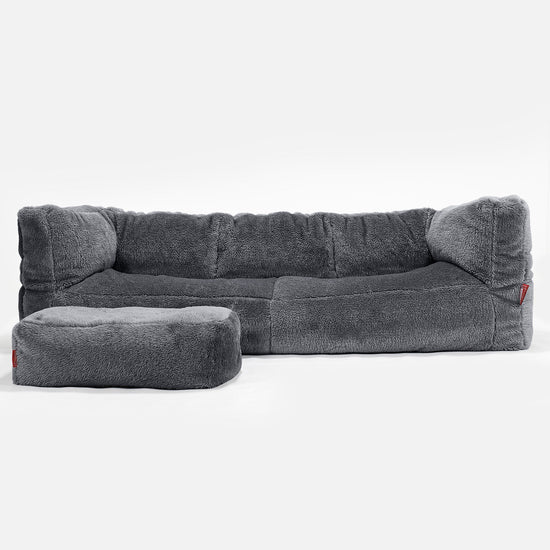 Sofa 3-osobowa pufa Albert - Sztuczny miś Ciemna szarość 02