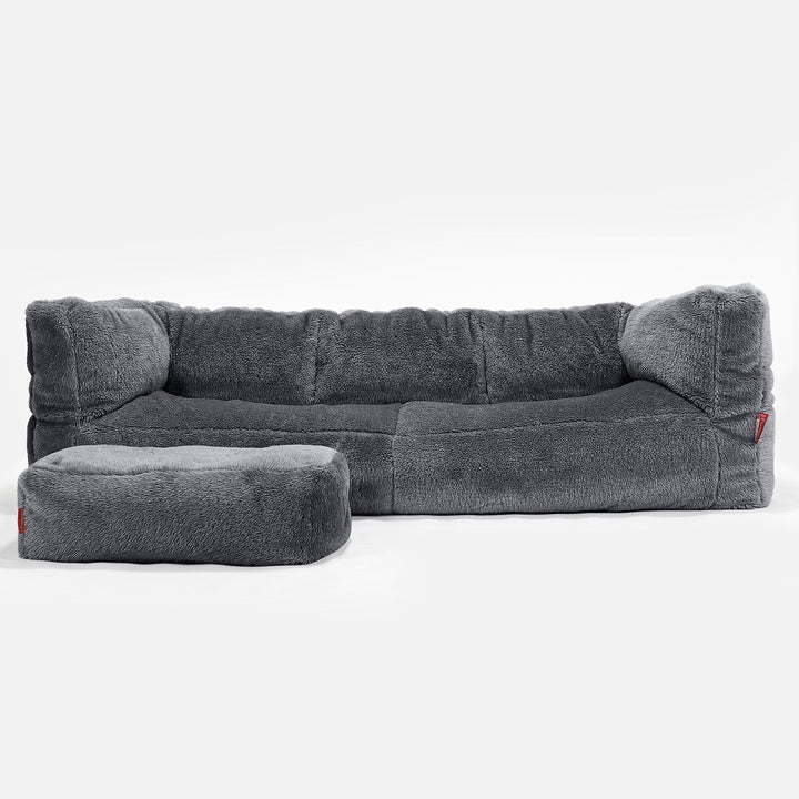 Sofa 3-osobowa pufa Albert - Sztuczny miś Ciemna szarość 02
