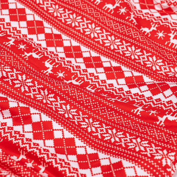 Piżama damska z dżerseju - Czerwona Fairisle Fabric Close-up Image